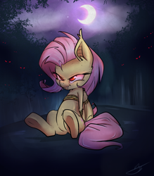 Size: 1400x1600 | Tagged: safe, artist:kyodashiro, fluttershy, arm behind back, bondage, flutterbat, race swap, rope, rope bondage, sitting, tied up