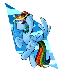 Size: 1300x1499 | Tagged: safe, artist:thieftea, derpibooru import, rainbow dash, pegasus, pony, abstract background, cloud, cute, dashabetes, female, flying, goggles, mare, open mouth, profile, sky, solo, spread wings, wings