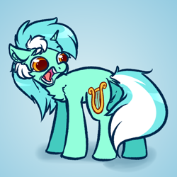 Size: 4000x4000 | Tagged: safe, artist:witchtaunter, derpibooru import, lyra heartstrings, pony, unicorn, absurd resolution, butt, chest fluff, dock, dock fluff, ear fluff, faic, featureless crotch, gradient background, leg fluff, plot, screaming, silly, silly pony, solo, yelling