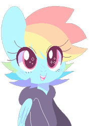 Size: 265x370 | Tagged: safe, artist:swag-kind, rainbow dash, pegasus, pony, clothes, cute, cutie, dashabetes, hoodie, smiling, solo