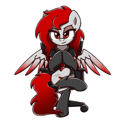 Size: 2048x2048 | Tagged: source needed, useless source url, safe, artist:sugar morning, derpibooru import, oc, oc only, oc:ketsueki shēdo, pegasus, pony, chair, clothes, cutie mark, eyeshadow, female, looking at you, makeup, mare, plotting, plotting your demise, simple background, sitting, socks, spread wings, transparent background, wings