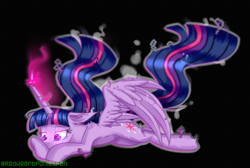 Size: 2000x1345 | Tagged: safe, artist:redheartponiesfan, derpibooru import, twilight sparkle, twilight sparkle (alicorn), alicorn, pony, crying, error, glitch, magic, sad, solo