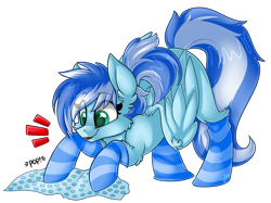 Size: 2811x2099 | Tagged: safe, artist:shyshyoctavia, oc, oc only, oc:cloudburst, bubble wrap, clothes, commission, socks, solo, striped socks