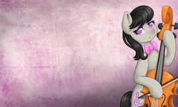 Size: 5000x3000 | Tagged: safe, artist:assa-chan, derpibooru import, octavia melody, earth pony, pony, bipedal, bow (instrument), cello, colored pupils, ear fluff, female, high res, hoof hold, looking at you, mare, musical instrument, purple background, simple background, solo, wallpaper