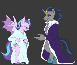 Size: 2000x1687 | Tagged: safe, artist:bluntwhiskey, derpibooru import, king sombra, oc, anthro, bat pony, unicorn, anthro oc, bat pony oc, clothes, dress, good king sombra