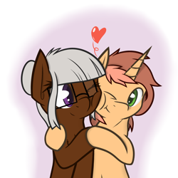 Size: 2000x2000 | Tagged: safe, artist:jordo76, oc, oc only, oc:amalgam, oc:spectrum lighting, fallout equestria, cheek squish, cute, heart, holding hooves, smiling, specgam