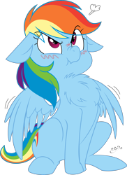 Size: 3000x4114 | Tagged: safe, artist:jessy, artist:midnightblitzz, rainbow dash, pegasus, pony, :t, behaving like a bird, blushing, chest fluff, cute, dashabetes, eye clipping through hair, floppy ears, fluffy, frown, funny, glare, nose wrinkle, peacocking, pose, proud, scrunchy face, sitting, solo, spread wings, tsunderainbow, tsundere