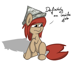 Size: 408x351 | Tagged: safe, artist:spaerk, oc, oc only, oc:vigilant tinfoil, pony, hat, solo, tinfoil hat