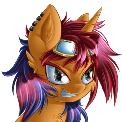 Size: 1800x1800 | Tagged: safe, artist:knifeh, oc, oc only, oc:sweet voltage, pony, unicorn, goggles, portrait, solo