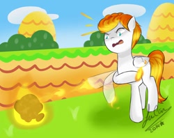 Size: 960x762 | Tagged: safe, oc, oc only, oc:kaos meleer, pegasus, pony, burned, fire, goomba, super mario bros.