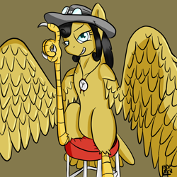 Size: 800x800 | Tagged: safe, artist:teb, oc, oc only, oc:cloepty, original species, cowboy hat, cowgirl, harpony, harpy, hat, monster mare, sitting, solo, western, wings
