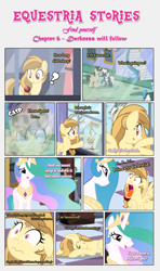 Size: 1919x3245 | Tagged: safe, artist:estories, fancypants, princess celestia, oc, oc:alice goldenfeather, oc:blank novel, oc:captain white, alicorn, pony, comic:find yourself, comic, whitenovel