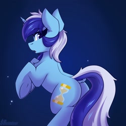 Size: 2160x2160 | Tagged: safe, artist:shadowreindeer, derpibooru import, minuette, pony, unicorn, butt, chest fluff, dock, female, frog (hoof), gradient background, looking at you, looking back, looking back at you, looking sideways, mare, open mouth, plot, profile, rearing, side view, solo, underhoof