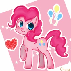 Size: 500x500 | Tagged: safe, artist:wuorange, derpibooru import, pinkie pie, earth pony, pony, abstract background, cute, cutie mark, diapinkes, female, heart, mare, pixiv, solo, stars