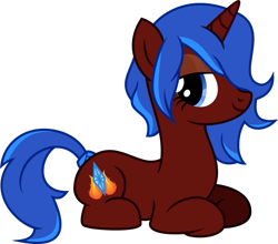 Size: 953x838 | Tagged: safe, artist:topas-art, oc, oc only, oc:emberfrost, pony, unicorn, bedroom eyes, hair over one eye, sitting