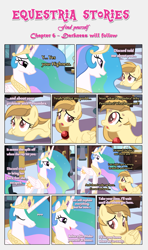 Size: 1919x3245 | Tagged: safe, artist:estories, princess celestia, oc, oc:alice goldenfeather, alicorn, pony, comic:find yourself, comic