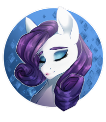 Size: 1024x1185 | Tagged: safe, artist:aineveri, artist:ashen-soul, derpibooru import, rarity, pony, unicorn, bust, eyes closed, eyeshadow, female, lipstick, makeup, mare, missing horn, simple background, smiling, solo, transparent background