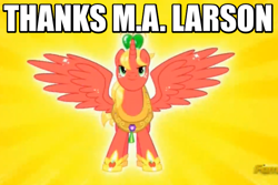 Size: 672x450 | Tagged: safe, screencap, big macintosh, alicorn, pony, do princesses dream of magic sheep, harsher in hindsight, image macro, meme, princess big mac, solo, spread wings, thanks m.a. larson