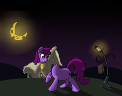 Size: 3000x2372 | Tagged: safe, artist:neuro, berry punch, berryshine, earth pony, pony, do princesses dream of magic sheep, balloon, balloon pony, balloon punch, cheese, female, headless, lamppost, mare, modular, moon, night, raised hoof, shared dream, smiling, solo, the lone lampman