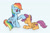 Size: 1200x800 | Tagged: safe, artist:m.w., derpibooru import, rainbow dash, scootaloo, pegasus, pony, cute, eyes closed, female, filly, mare, prone, scootalove, simple background, sitting, white background