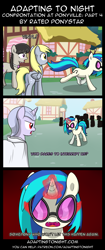 Size: 850x2020 | Tagged: safe, artist:terminuslucis, derpy hooves, dj pon-3, octavia melody, vinyl scratch, oc, earth pony, pegasus, pony, undead, unicorn, vampire, vampony, comic:adapting to night, comic:adapting to night: confrontation at ponyville, comic, cult, dhampir, female, magic, mare