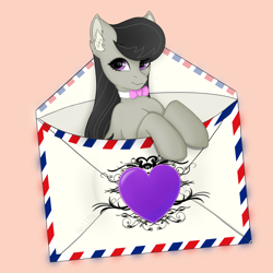 Size: 4080x4080 | Tagged: safe, artist:bellfa, derpibooru import, octavia melody, earth pony, pony, absurd resolution, bow, bowtie, cute, ear fluff, female, heart, letter, simple background, solo, tavibetes