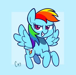 Size: 593x588 | Tagged: safe, artist:handgunboi, derpibooru import, rainbow dash, pegasus, pony, blue background, no tail, simple background, solo