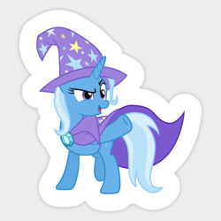 Size: 554x554 | Tagged: artist needed, safe, derpibooru import, trixie, pony, unicorn, cape, clothes, female, hat, mare, raised hoof, smiling, solo, trixie's cape, trixie's hat