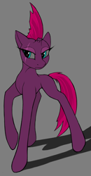 Size: 578x1114 | Tagged: safe, artist:vladimir-olegovych, derpibooru import, tempest shadow, pony, unicorn, broken horn, eye scar, gray background, horn, lidded eyes, missing accessory, scar, simple background, solo