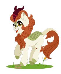 Size: 1300x1560 | Tagged: safe, artist:cottonsweets, derpibooru import, autumn blaze, kirin, awwtumn blaze, cute, fanart, flower, grass, lineless, simple background, solo, transparent background