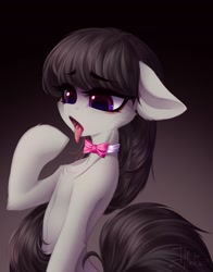 Size: 1282x1637 | Tagged: source needed, safe, artist:shenki, derpibooru import, octavia melody, earth pony, pony, bowtie, cheek fluff, chest fluff, ear fluff, female, floppy ears, leg fluff, mare, open mouth, solo, tongue out