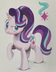 Size: 1603x2048 | Tagged: safe, artist:tone_ontone, derpibooru import, starlight glimmer, pony, unicorn, female, mare, raised eyebrow, raised hoof, smiling, smirk, solo, traditional art