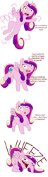 Size: 1000x3658 | Tagged: safe, artist:evehly, derpibooru import, edit, editor:ember heartshine, princess cadance, alicorn, pony, :o, belly button, cadance laughs at your misery, chest fluff, cloud, comic, cropped, dialogue, exploitable meme, female, floating wings, hearts and hooves day, holiday, laughing, looking at you, mare, meme, missing accessory, open mouth, poof, princess bitchdance, princess of love, raised hoof, simple background, smiling, solo, spread wings, teleportation, text, trolling, valentine's day, wheeze, white background, wide eyes, wings