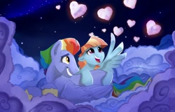 Size: 1280x818 | Tagged: safe, artist:rutkotka, derpibooru import, bow hothoof, windy whistles, pegasus, pony, couple, female, holiday, husband and wife, male, shipping, straight, valentine's day, windyhoof