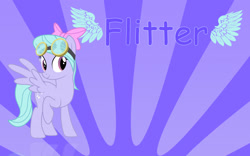 Size: 2600x1625 | Tagged: safe, artist:dj-tavistar, flitter, bow, cute, goggles, hair bow, vector, wallpaper, wings