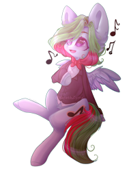 Size: 778x1027 | Tagged: safe, artist:keltonia, derpibooru import, oc, oc:precised note, pegasus, pony, bowtie, button, clothes, cutie mark, hoof on chest, looking up, note, open mouth, simple background, singing, sitting, smiling, spread wings, suit, transparent background, tuxedo, two toned mane, watermark, wings