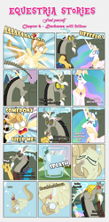 Size: 1919x3910 | Tagged: safe, artist:estories, discord, princess celestia, oc, oc:alice goldenfeather, alicorn, pony, comic:find yourself, comic, cute, falling, glass, water