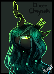 Size: 476x659 | Tagged: safe, artist:bae-mon, derpibooru import, queen chrysalis, changeling, changeling queen, bust, crown, female, jewelry, portrait, profile, regalia, solo