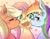 Size: 900x700 | Tagged: safe, artist:kora, applejack, fluttershy, rainbow dash, earth pony, pegasus, pony, appledash, appledashshy, appleshy, blushing, boop, cute, eyes closed, female, flutterdash, freckles, heart, kiss on the cheek, kiss sandwich, kissing, lesbian, mare, open mouth, ot3, polyamory, shipping, shy, smiling, squishy cheeks, wavy mouth, wide eyes