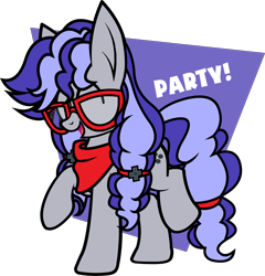 Size: 3217x3357 | Tagged: safe, artist:tridashie, derpibooru import, oc, oc only, oc:cinnabyte, adorkable, bandana, cute, dork, excited, glasses, party, simple background, solo, transparent background, yay