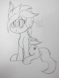 Size: 580x773 | Tagged: safe, oc, oc only, oc:acis, bat pony, pony, cute, female, filly, lineart, monochrome, traditional art