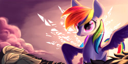 Size: 4000x2000 | Tagged: safe, artist:gianghanz, rainbow dash, pegasus, pony, dreamscape, solo, spread wings