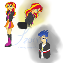 Size: 1000x1000 | Tagged: safe, artist:funnyfany, flash sentry, sunset shimmer, equestria girls, female, flashimmer, humanized, male, shipping, straight
