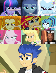 Size: 964x1249 | Tagged: safe, artist:themexicanpunisher, adagio dazzle, applejack, flash sentry, maud pie, pinkie pie, sonata dusk, sunset shimmer, trixie, twilight sparkle, twilight sparkle (alicorn), equestria girls, exploitable meme, female, flash sentry gets all the mares, flash sentry savior of the universe, flashagio, flashimmer, flashjack, flashlight, male, maudsentry, maury povich, meme, now you fucked up, pinkiesentry, pregnancy announcement, pregnancy test, pregnancy test meme, senata, sentrixie, shipping, straight