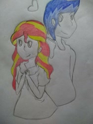 Size: 768x1024 | Tagged: safe, flash sentry, sunset shimmer, equestria girls, amino, female, flashimmer, male, shipping, straight, traditional art