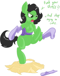 Size: 1168x1465 | Tagged: artist needed, source needed, safe, oc, oc only, oc:anon, oc:anon filly, adoranon, angry, balancing, chest fluff, clothes, cute, dress, female, filly, foal, frown, get, glare, greentext, i'm not cute, kicking, open mouth, ponified, raised leg, saddle, simple background, skirt, socks, solo, text, tomboy taming, transparent background, vulgar