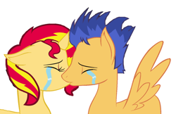 Size: 1024x662 | Tagged: safe, artist:3d4d, flash sentry, sunset shimmer, pony, crying, female, flashimmer, kissing, male, shipping, straight