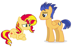 Size: 704x466 | Tagged: safe, artist:3d4d, flash sentry, sunset shimmer, pony, equestria girls, flashimmer, shipping