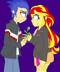 Size: 869x1044 | Tagged: safe, artist:terry, flash sentry, sunset shimmer, human, equestria girls, crying, female, flashimmer, humanized, male, reconciliation, rose, shipping, straight