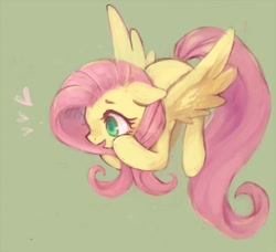 Size: 600x546 | Tagged: safe, artist:kei05, fluttershy, pegasus, pony, amazed, cute, female, floppy ears, green background, heart, looking at something, mare, open mouth, shyabetes, simple background, solo, spread wings, wings